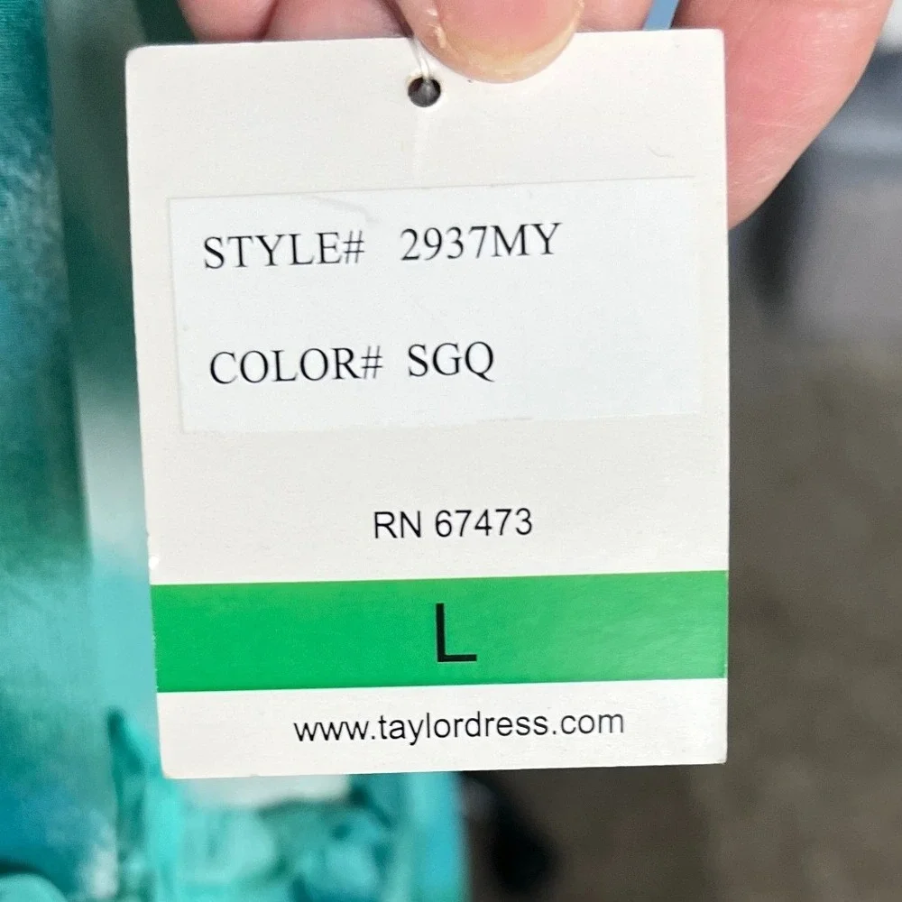 Taylor Women Green Blue Watercolor Smocked High Neck Tiered Dress 2937MY L NEW - Picture 4 of 7